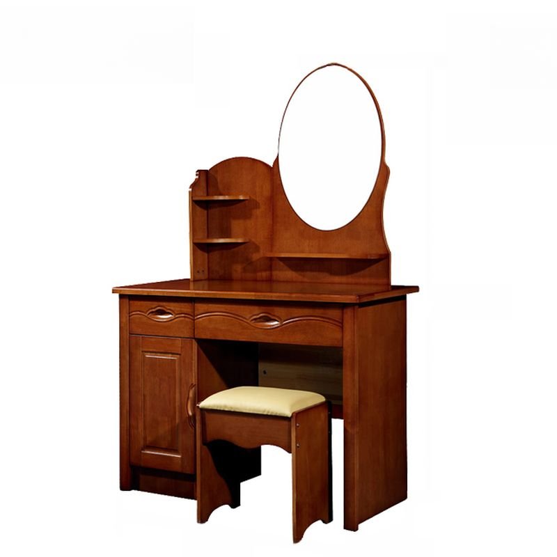 Classicist Natural Wood Ground Design Push-Pull Non-Floating Vanity with Tabletop Storage, Makeup Vanity & Stools, 40"L x 17"W x 61"H