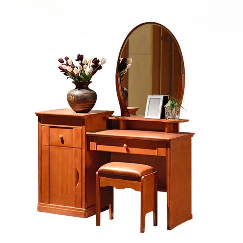 Classicist Natural Wood Ground Design Push-Pull Non-Floating Vanity with Tabletop Storage, Makeup Vanity & Stools, 47"L x 17"W x 60"H