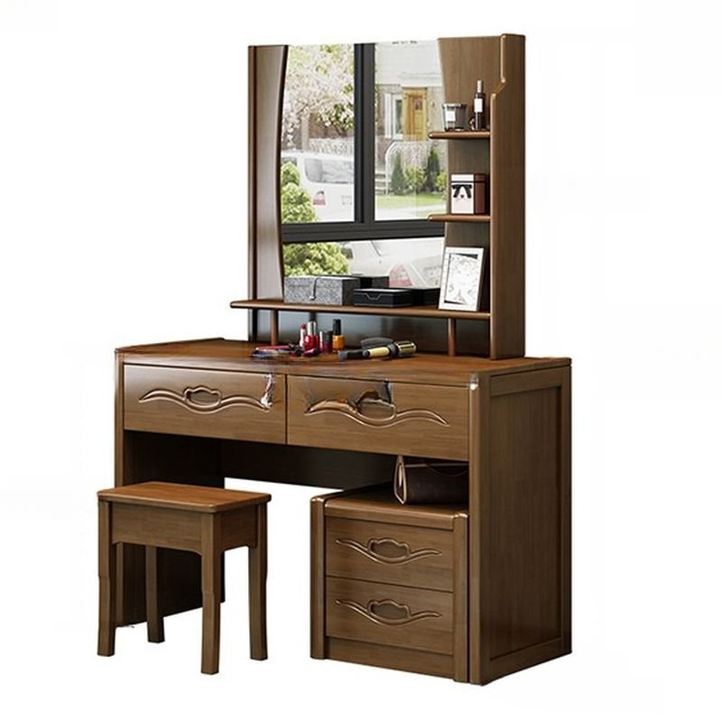 Classicist Natural Wood Ground Design Push-Pull Non-Floating Vanity with Tabletop Storage, Makeup Vanity & Stools, 43"L x 16"W x 60"H
