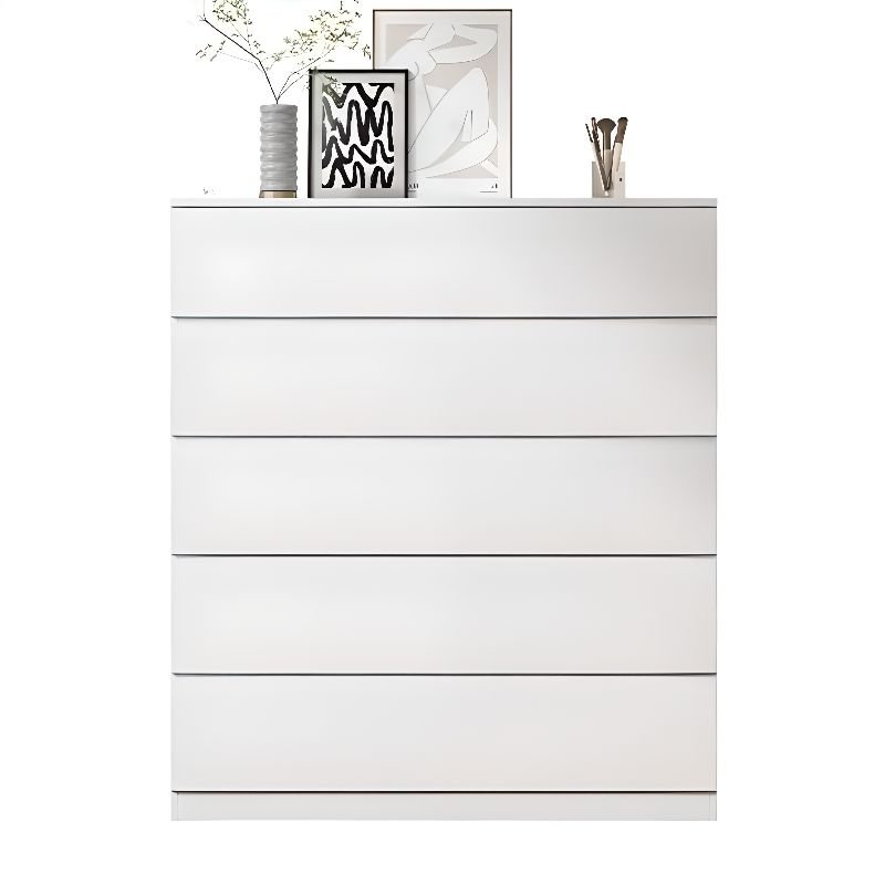 Trendy White Raw Wood Vertical Semainier with 5 Drawers Master Bedroom, 24"L x 16"W x 47"H