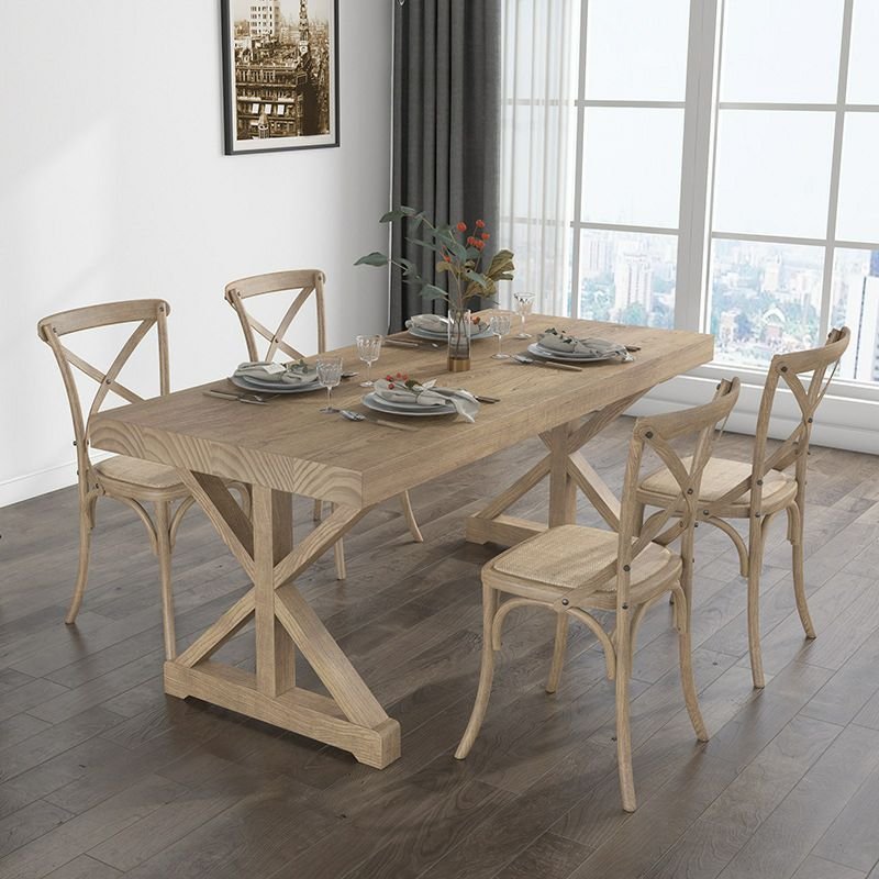 Unfinished Color Wood Dining Table Set with Cross Back Side Chairs for Seats 4, 5 Piece Set, 55.1"L x 27.6"W x 29.5"H, Table & Chair(s)