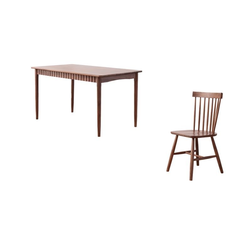 Casual Rectangle Dining Table Set in Espresso Wood with Container, a Walnut Tabletop and Windsor Back Chairs for 4 People, Table & Chair(s), 5 Piece Set, 47.2"L x 31.5"W x 29.5"H