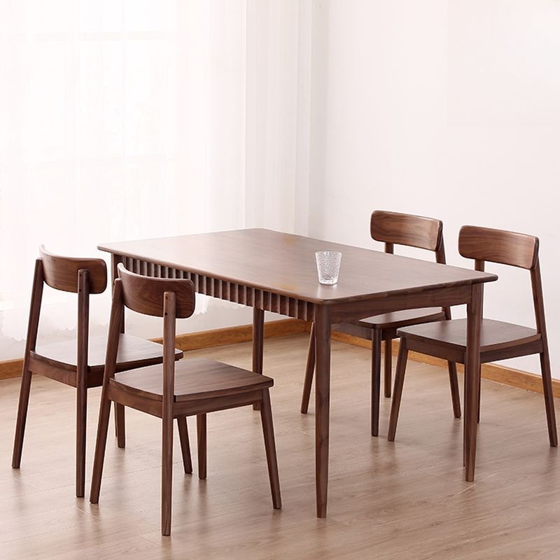 Casual Rectangle Dining Table Set in Espresso Wood with Storage, a Walnut Tabletop and Back for 4 Chairs, Table & Chair(s), 5 Piece Set, 55.1"L x 31.5"W x 29.5"H, Open