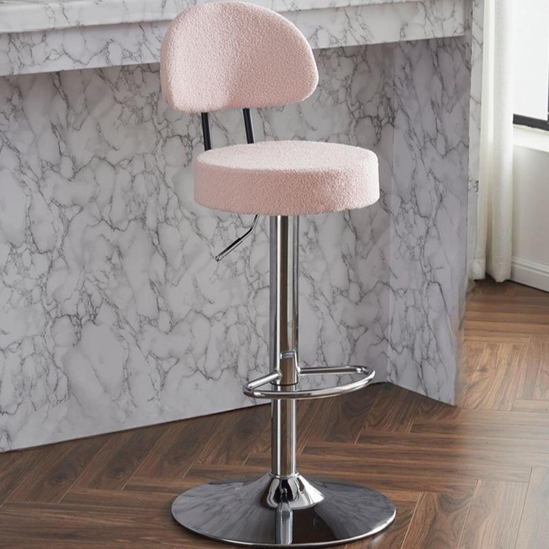 Carnation Turn Stools with Bow-shaped Back Bar Stools for Pub, Pink, Silver, Sherpa