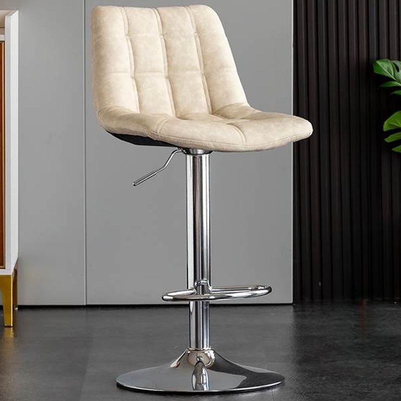 Air-driven White Turn Stools Faux Leather Pub Stool for Bar, Silver, White