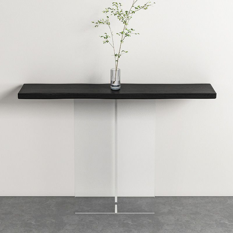 Stylish Black Rectangular Pine Console Desk 1 Piece with Abstract Base, Scratch Resistant, 63"L x 12"W x 30"H