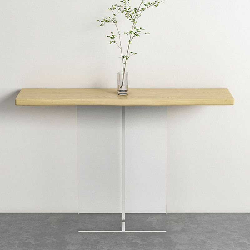 Stylish Rectangular Pine Hall Table 1 Piece with Abstract Base, Scratch Resistant, Natural, 39.4"L x 11.8"W x 29.5"H