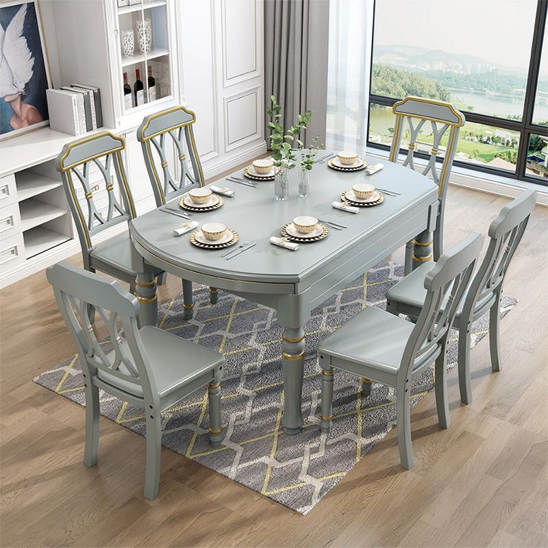 Vintage Expandable Dining Table Set in Graywash Wood with a Natural Wood Tabletop and Legs for 4, Grey, 1 Piece, Table
