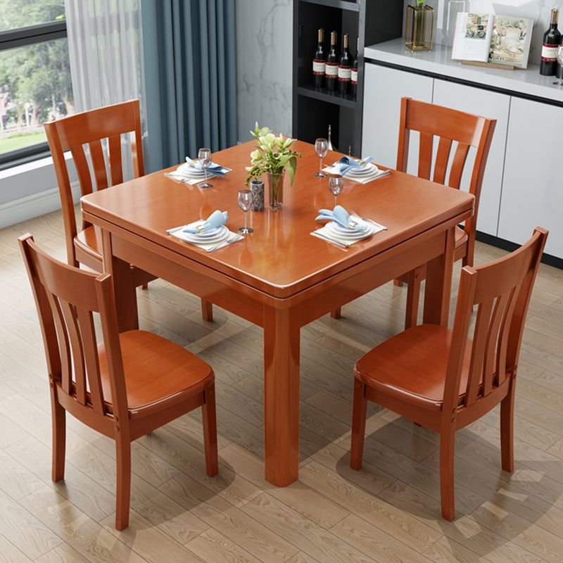Wood Square Dining Table Set with 4 Legs for Seats 2, 1 Piece, 35"L x 35"W x 30"H, Medium Wood, Table