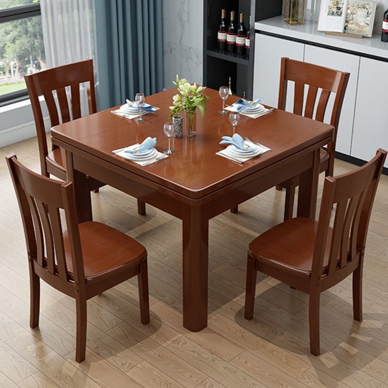 Wood Slab Square Dining Table Set with 4 Legs for 2 People, 1 Piece, 28"L x 28"W x 30"H, Nut-Brown, Table