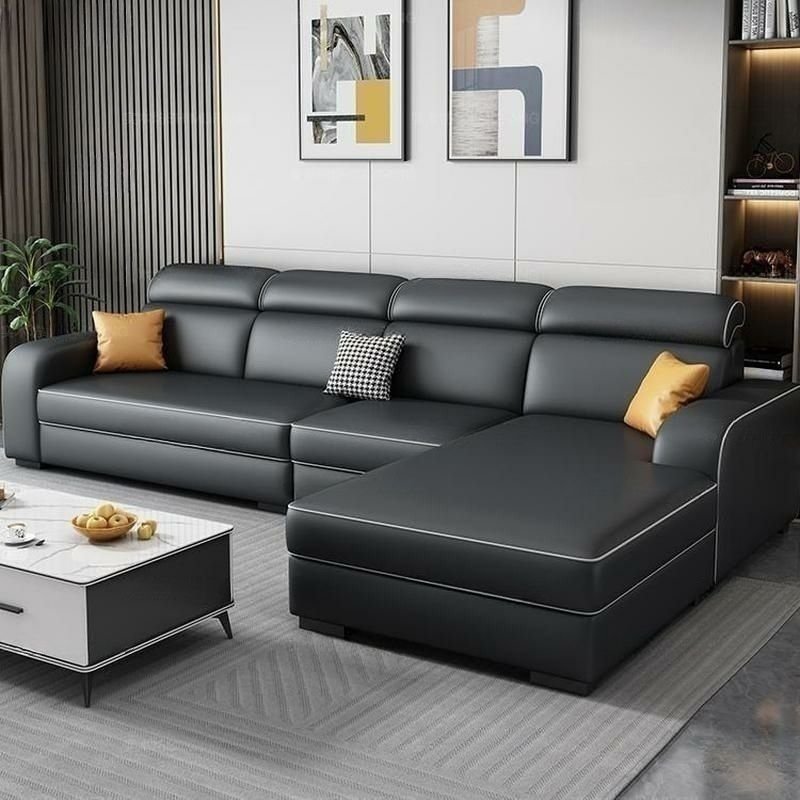 Contemporary Sectional Sofa with Adjustable Pillow and Scratch Resistant Upholstery - Anti Cat Scratch Leather 108"L x 63"W x 31"H Black