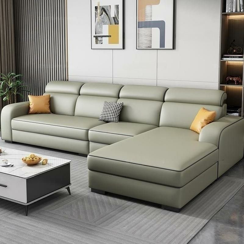 Contemporary Sectional Sofa with Adjustable Pillow and Scratch Resistant Upholstery - Anti Cat Scratch Leather 108"L x 63"W x 31"H Pea Green