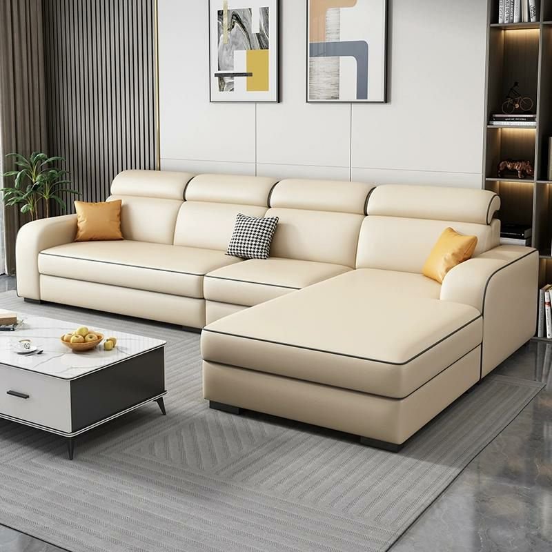 Contemporary Sectional Sofa with Adjustable Pillow and Scratch Resistant Upholstery - Anti Cat Scratch Leather 108"L x 63"W x 31"H Beige