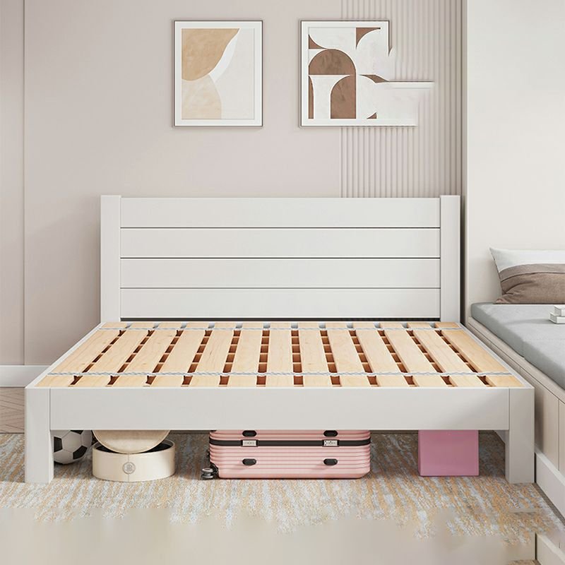 Art Deco Chalk Wood Pallet Bed Frame with Panel Headboard & Leg Bedroom, 71"W x 79"L