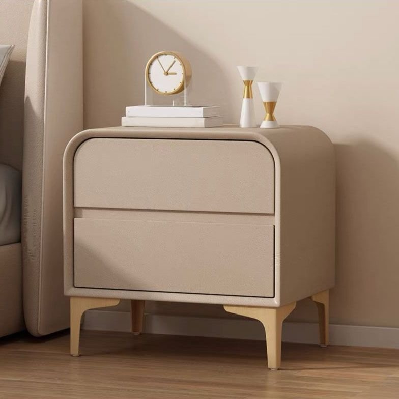 2 Tiers Contemporary Pu Nightstand With Drawer Organization, Khaki, Solid Wood, 16"L x 16"W x 19"H