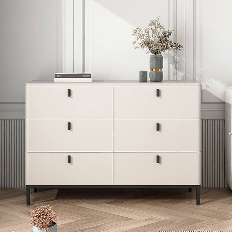 Trendy White Wood Horizontal Double Dresser with 6 Drawers Bedroom, 59"L x 16"W x 35"H
