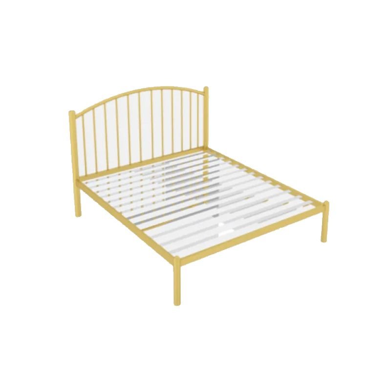 Art Deco Golden Platform Bed Solid Color Metal Frame with Arched Headboard for Living Room, 59"W x 75"L