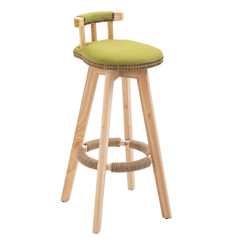 Olive Green Airy Back Pub Stool with Nailhead Embellishment and Turn Stools Design, Natural, Linen, Green