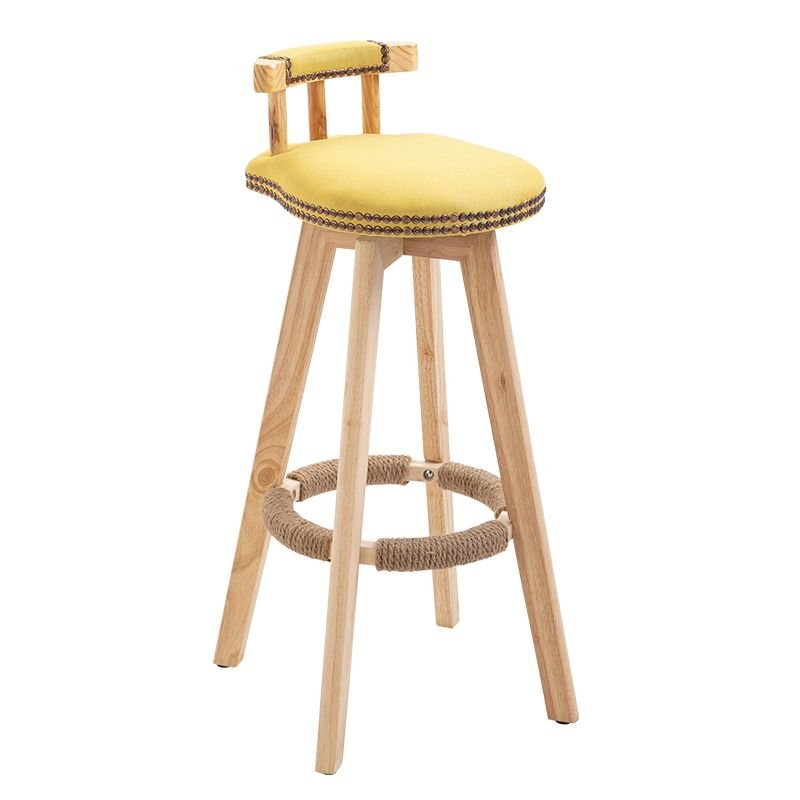 Butter Color Airy Back Pub Stool with Nailhead Embellishment and Turn Stools Design, Natural, Linen, Yellow