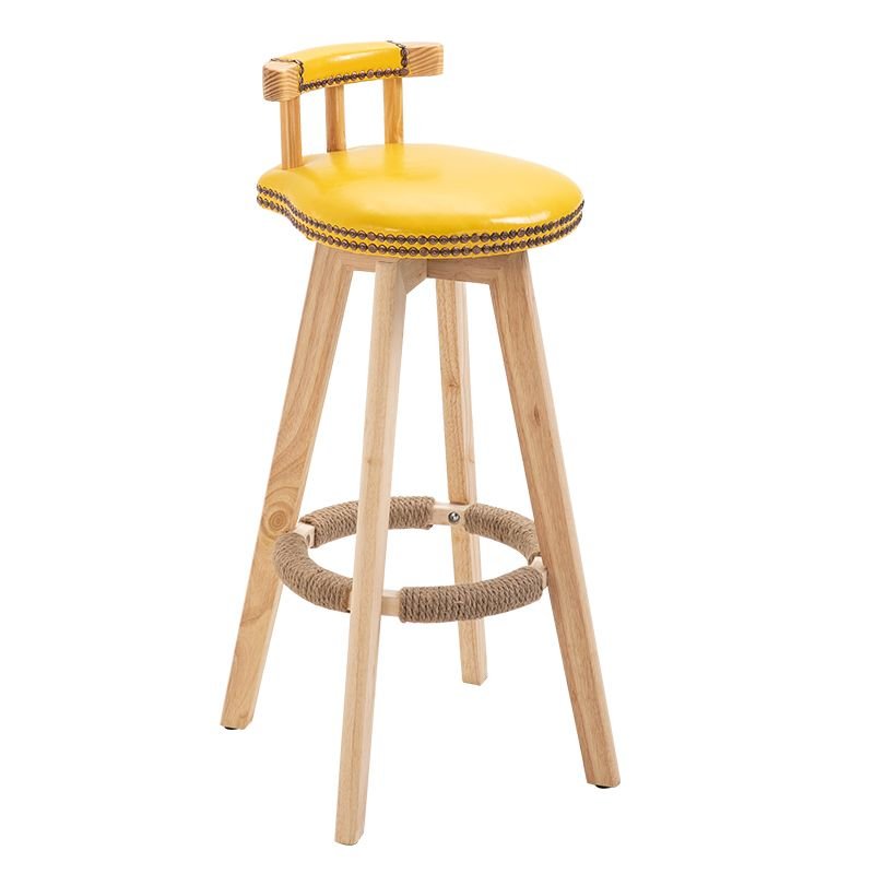 Butter Color Airy Back Pub Stool with Nailhead Embellishment and Turn Stools Design, Natural, Faux Leather, Yellow