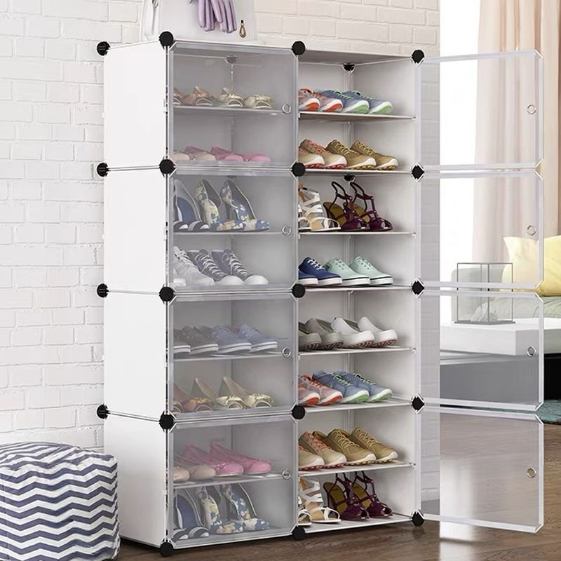 Adult Chalk Synthetic Shoe Stack with Gate, Adjustable Shelving, Closed Back, Standalone, 33"L x 13"W x 50"H
