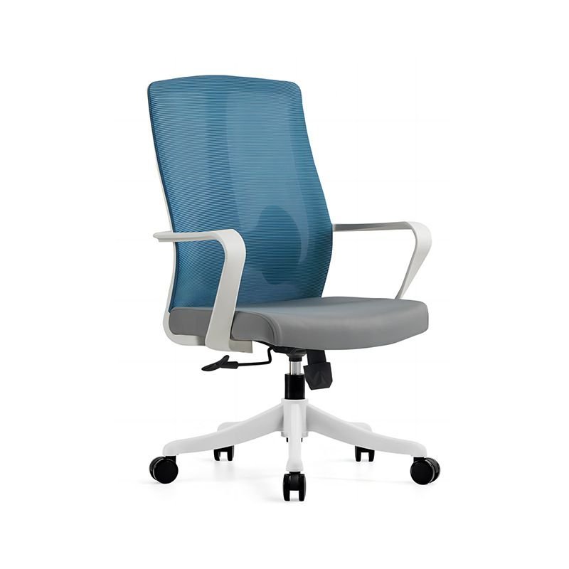 Minimalist Lumbar Support Tilt Lock Swivel Lifting Ergonomic Dove Grey Upholstered Task Chair with Casters and Adjustable Arms, Blue, Without Headrest
