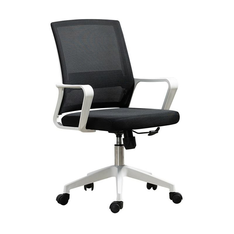 Art Deco Ergonomic Upholstered Task Chair in Black with Rollers, Back and Fixed Arms, Grey, White, Without Headrest, Nylon