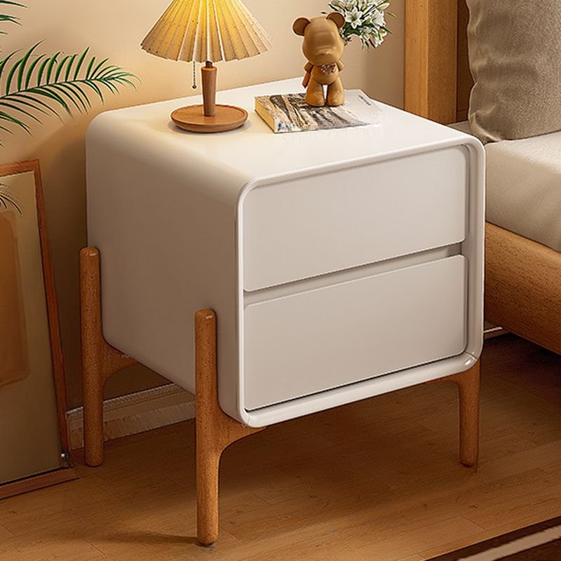 Trendy Vinyl Leather Nightstand With Drawer Storage with Leg & 2 Drawers , Off-White, 12"L x 16"W x 20"H