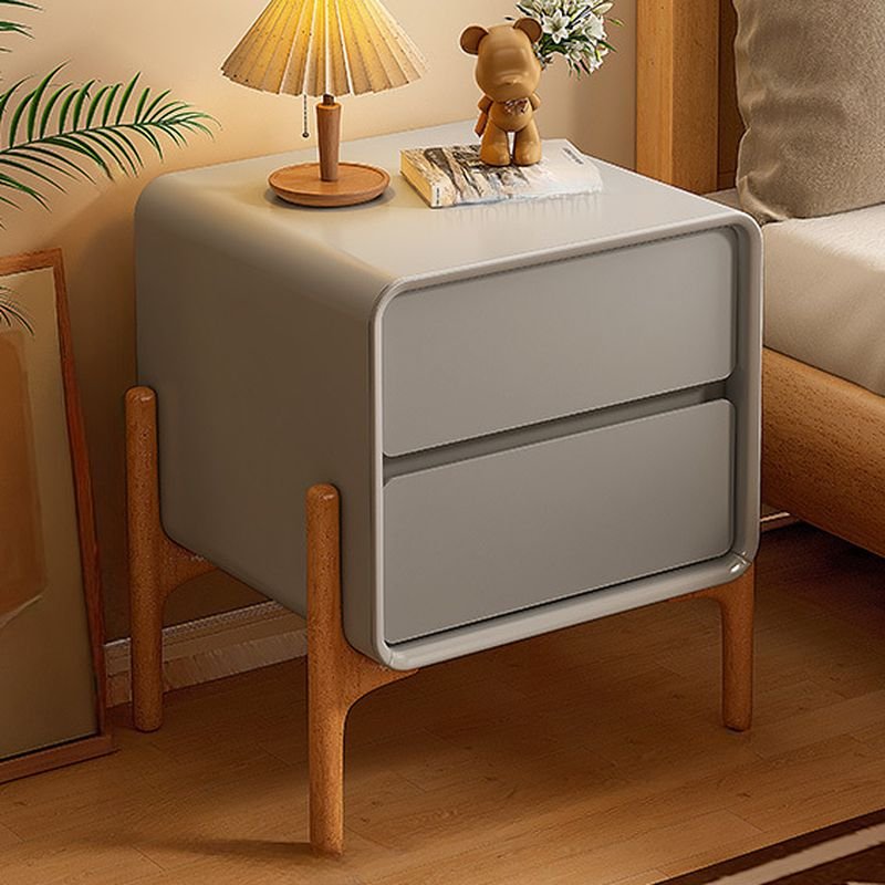 Trendy Vinyl Leather Nightstand With Drawer Storage with Leg & 2 Drawers , Light Gray, 12"L x 16"W x 20"H
