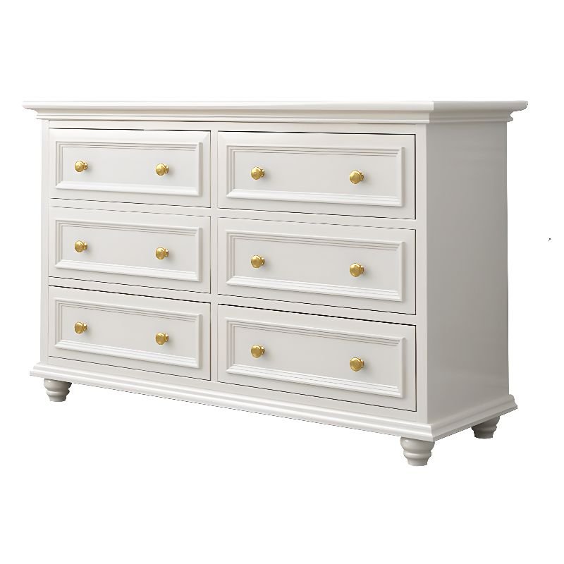 6 Drawers Art Deco Chalk Natural Wood Horizontal Console Dresser for Sleeping Room, 47"L x 18"W x 31.5"H