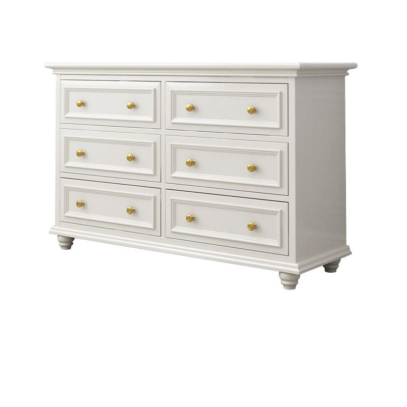 6 Drawers Glam White Natural Wood Horizontal Double Dresser for Sleeping Quarters, 63"L x 18"W x 31"H