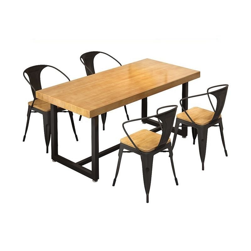 Vintage Dining Table Set for 4 with Trestle Base, an Unfinished Solid Wood Tabletop and Slat-back, 5 Piece Set, 55.1"L x 27.6"W x 29.5"H, 30.9"H x 17.7"W x 17.7"D, Table & Chair(s)