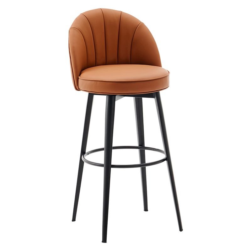 Art Deco Round Cocoa Hideskin Rotating Pub Stool with Back Sub-counter, Brown, Bar Stool(30"H)