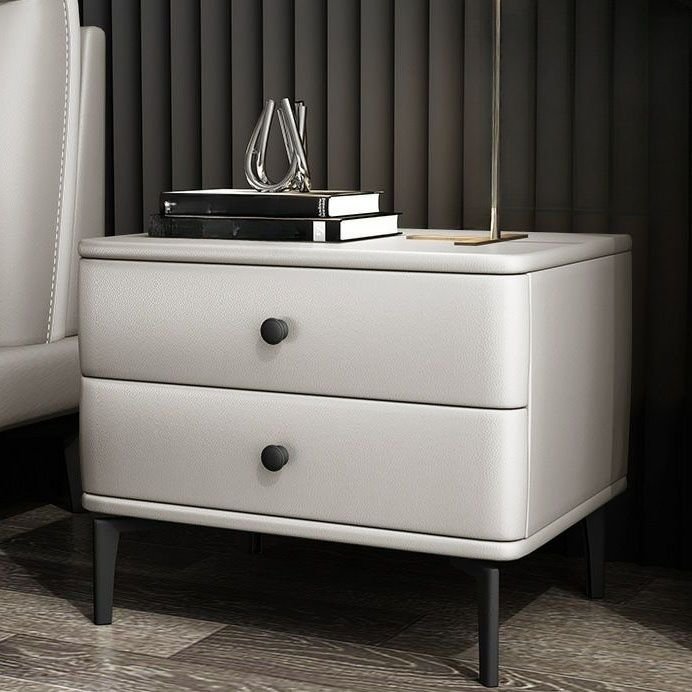 2 Drawers Modern Simple Style Natural Wood Drawer Storage Nightstand & Leg, Off-White, 20"L x 16"W x 20"H
