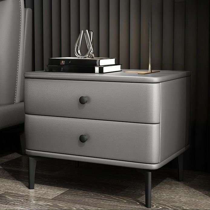 2 Drawers Contemporary Wood Nightstand With Drawer Storage & Leg, Light Gray, 24"L x 16"W x 20"H
