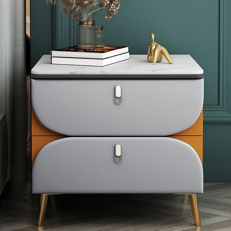 Trendy Sintered Stone Nightstand With Drawer Organization with 2 Drawers & Leg, Light Gray, 20"L x 16"W x 18.5"H