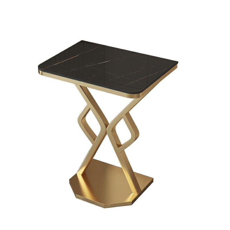 Stylish Rectangular Stone Abstract Hall Table with Scratch Resistant and Stain Resistant, Gold, Black/ Gold