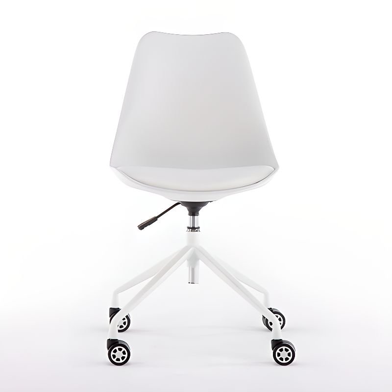 Minimalist Ergonomic Waterfall Seat Lifting Rotatable Cream Upholstered Studio Chairs with Swivel Wheels, White