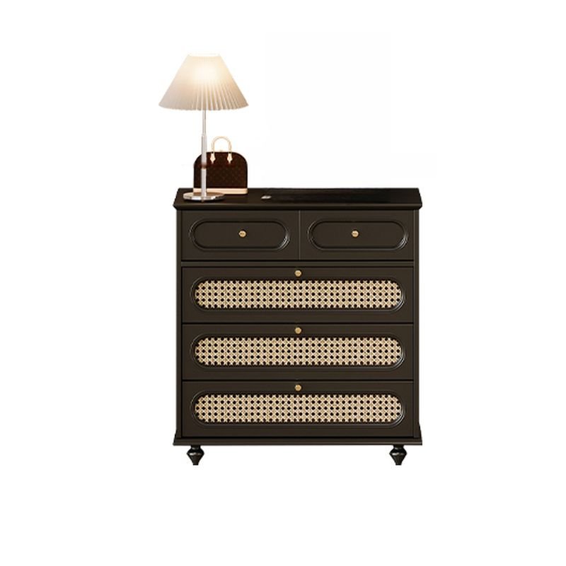 Art Deco Midnight Black Solid Wood+Manufactured Wood Woven Bachelor Chest 3 Tiers, 28"L x 16"W x 30"H