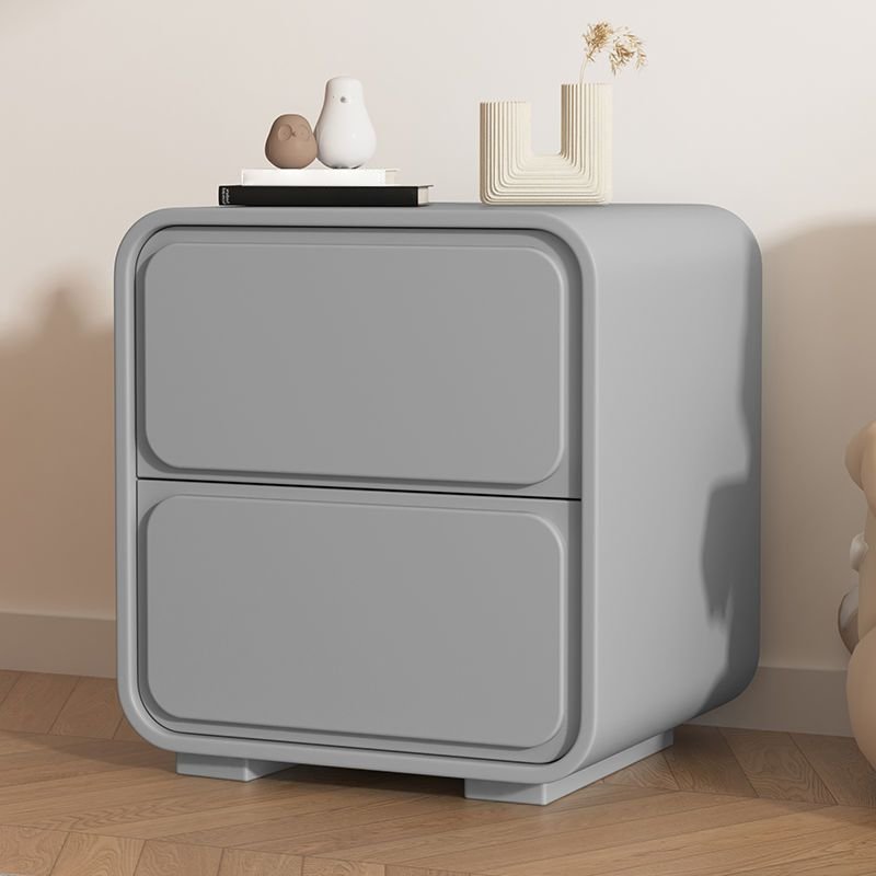 2 Drawers Casual Pu Nightstand With Drawer Storage with Leg, Light Gray, 18.9"L x 15.7"W x 19.7"H