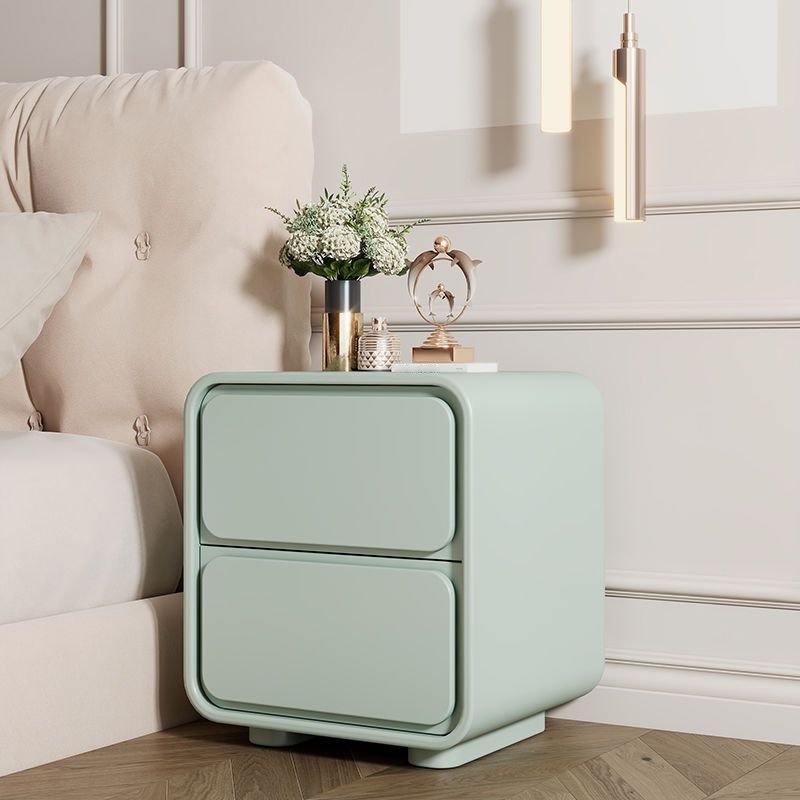 2 Drawers Art Deco Pu Drawer Storage Bedside Table with Leg, Light Green, 12"L x 16"W x 20"H