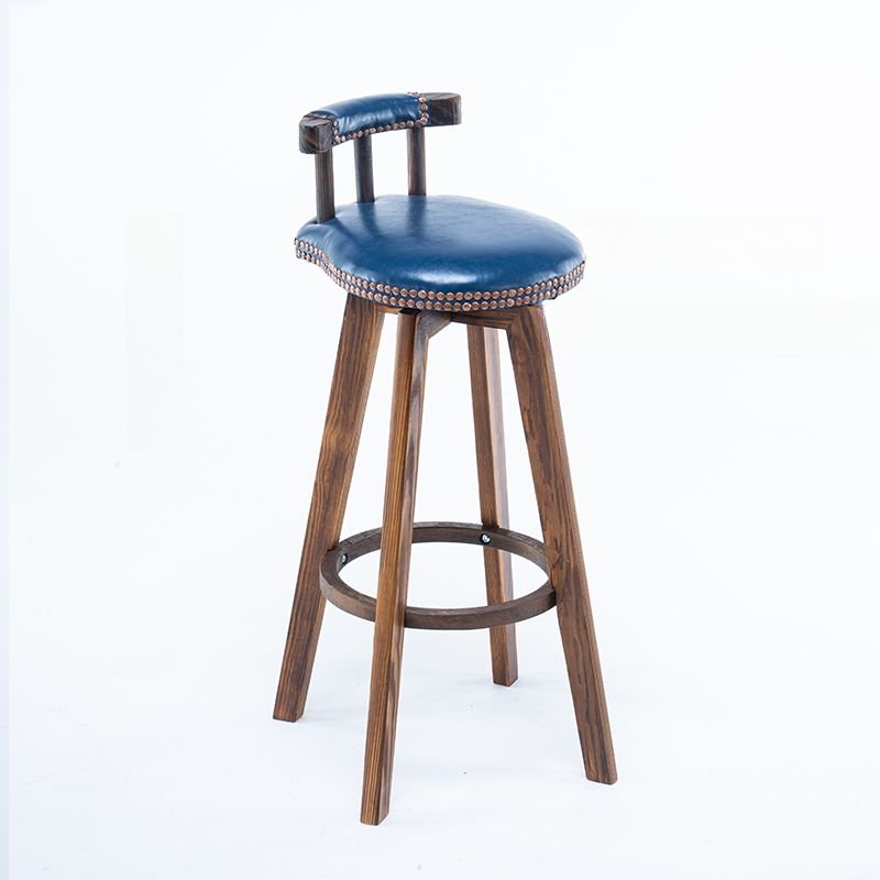 Boho-Chic Light Blue Nailhead Accent Bar Arched Back Bar Stools, Whirl Stools, Brown, Blue