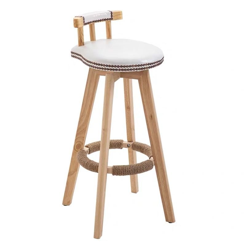 Boho-Chic White Nailhead Accent Bistro Arched Back Bistro Stool, Twirl Stools, White, Natural