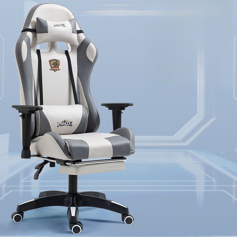 Adjustable Back Angle Height Adjustable Armrests Ivory Headrest Lifting Swivel Gaming Chair with Pillow, Swivel Wheels and Foot Support, Off-White, Height-Adjustable Arms, Sponge