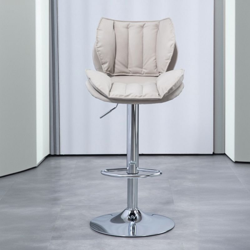 Adaptable Height Simplistic Oat Vinyl Leather Saddle Seat Swivel Pub Stool with Wingbacked Chair, Silver, Light Khaki