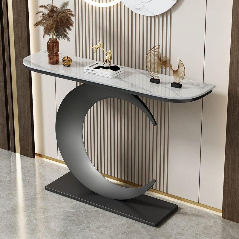 Standing Unfinished C-Shaped Accent Console Tables 1 Piece Set, Black, White, 59"L x 12"W x 31"H