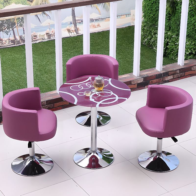 4-piece Turned Changeable Modifiable Seat Height Dining Table Set in Violet with Tulip Plant Base and Upholstered Chairs, Table & Chair(s), Violet
