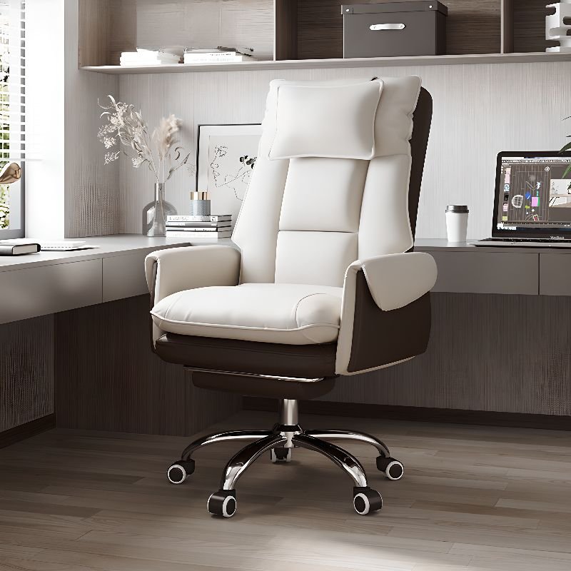 Adult Beige Office Furniture with Air, Reclining, and Back Support, With Footrest, White-Brown
