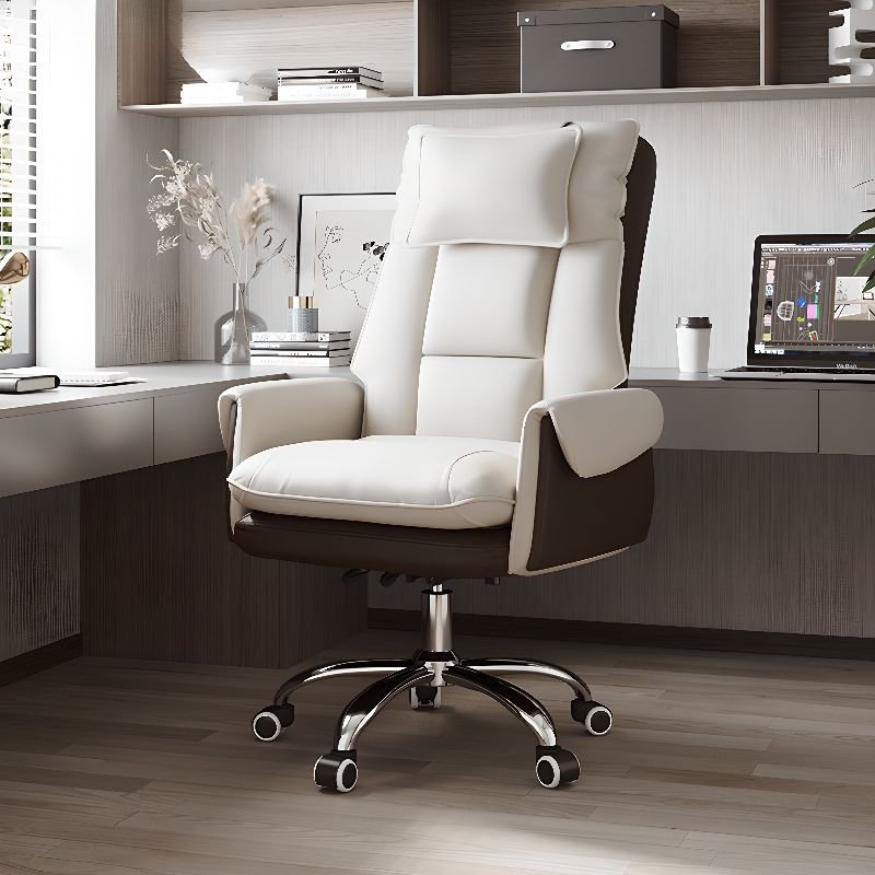 Adult Beige Office Furniture with Air, Reclining, and Back Support, Without Footrest, White-Brown