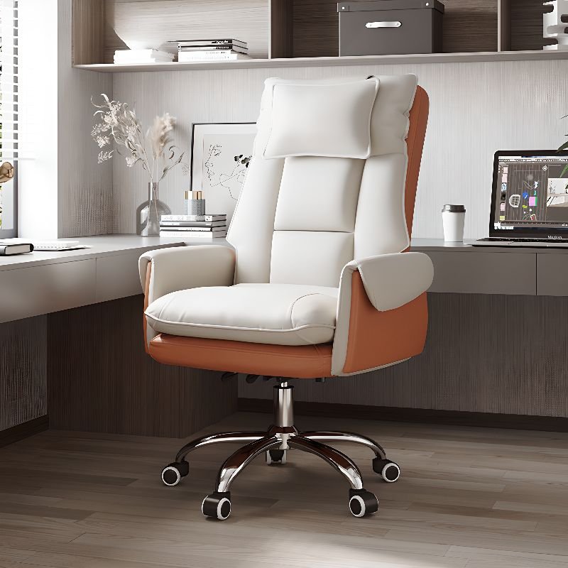Adult Beige Office Furniture with Air, Reclining, and Back Support, Without Footrest, White/ Orange